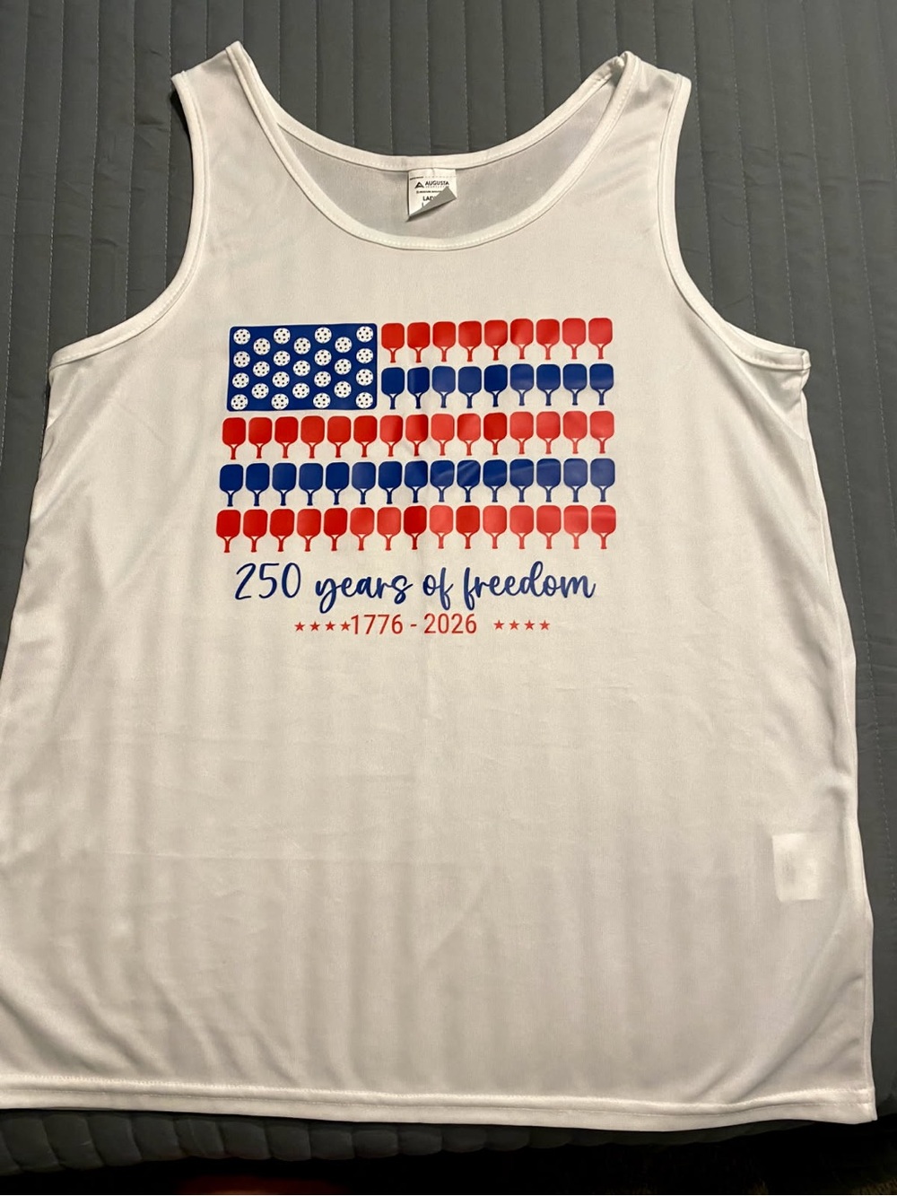 Pickleball '250 Years of Freedom' White Tank Top - Red & Blue Flag Graphic
